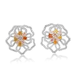 18k Three Tone Gold 4.17CTW Multicolor Dia, Pink Diamond and Diamond Earrings, (