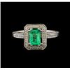 Image 2 : 1.00 ctw Emerald and Diamond Ring - 14KT White Gold