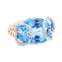 20.85 ctw Blue Topaz And Diamond Ring - 14KT Yellow Gold