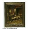 Image 1 : EUROPEAN SCHOOL (19th Century) Sheep in Barn Oil 