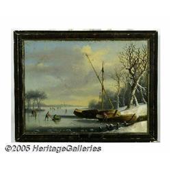 DUTCH SCHOOL (19th Century) Skating Scene Oil on 