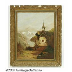 EUROPEAN SCHOOL (19th Century) Alpine Village Oil