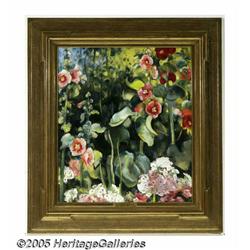 MARTHA WALTER (American 1875-1976) Hollyhocks Oil