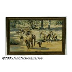 DONALD GRANT (British b. 1942) Elephants Watering