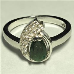 $140 Sterling Silver Emerald & CZ Ring