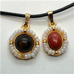 2 Silver Gold Plated Genuine Gemstone Pendants