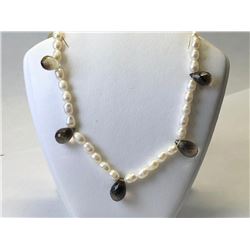 Sterling Silver Clasp Fresh Water Pearl & Smokey Quartz Necklace