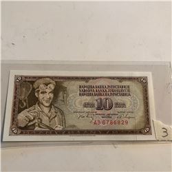 Uncirculated YUGOSLAVIAN 10 DINARA Bank Note Serial AD6786829
