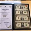 Image 1 : Uncut Sheet of 4 2009 1 Dollar Bills with Certificate in Leather Binder