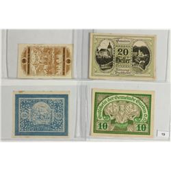 4 ASSORTED GERMAN NOTGELDS 2-10 & 2-20 HELLERS