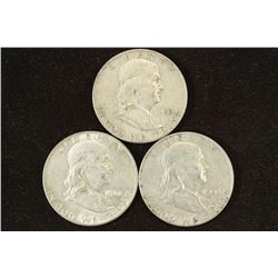 1952-D,61-D & 63-D FRANKLIN HALF DOLLARS