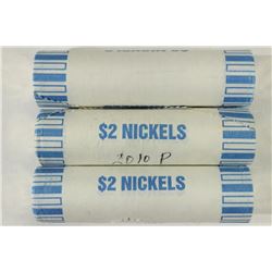 3-$2 ROLLS OF 2010-D JEFFERSON NICKELS BU