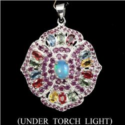 Natural White Opal Ruby Sapphire Pendant