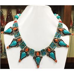 Tibet Hand Made Natural Turquoise & Coral Necklace
