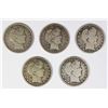 Image 1 : GROUP OF 5 SOLID VG BARBER HALF DOLLARS