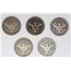 Image 2 : GROUP OF 5 SOLID VG BARBER HALF DOLLARS