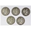 Image 1 : 5 DIFFERENT SOLID VG BARBER HALF DOLLARS