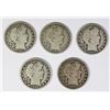 Image 1 : LOT OF 5 DIFFERENT BARBER HALF DOLLARS