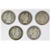 Image 1 : 5 DIFFERENT SOLID VG BARBER HALF DOLLARS