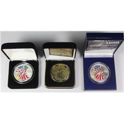 3- COLORIZED AMERICAN SILVER EAGLES