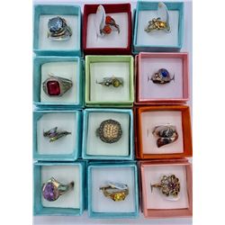 LOT OF TWELVE VINTAGE STERLING SILVER RINGS