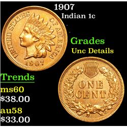 1907 . . Indian Cent 1c Grades Unc Details