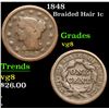 Image 1 : 1848 . . Braided Hair Large Cent 1c Grades vg, very good