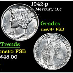 1942-p . . Mercury Dime 10c Grades Choice Unc+ FSB