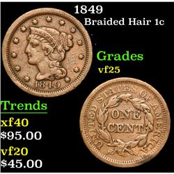1849 . . Braided Hair Large Cent 1c Grades vf+