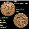 Image 1 : 1834 . . Coronet Head Large Cent 1c Grades f+