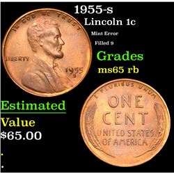 1955-s Mint Error Filled 9 Lincoln Cent 1c Grades GEM Unc RB
