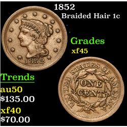 1852 . . Braided Hair Large Cent 1c Grades xf+