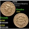 Image 1 : 1839 Silly Head . Coronet Head Large Cent 1c Grades vf+