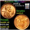 Image 1 : ***Auction Highlight*** 1928-p . . Lincoln Cent 1c Graded GEM+ Unc RD By USCG (fc)