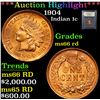 Image 1 : ***Auction Highlight*** 1904 . . Indian Cent 1c Graded GEM+ Unc RD By USCG (fc)