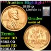 Image 1 : ***Auction Highlight*** 1919-p . . Lincoln Cent 1c Graded GEM+ Unc RD By USCG (fc)