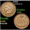 Image 1 : 1908 . . Indian Cent 1c Grades Choice AU/BU Slider