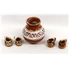Image 1 : Mexican Miniature Redware Olla and 4 Cups