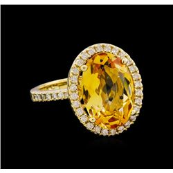 4.80 ctw Citrine and Diamond Ring - 14KT Yellow Gold