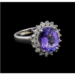 4.13 ctw Tanzanite and Diamond Ring - 14KT White Gold