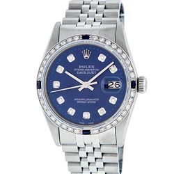 Rolex Mens Stainless Steel Blue Diamond & Sapphire Datejust Wristwatch