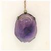 Image 2 : 10k Yellow Gold and Silver Carved Amethyst Dangle Necklace