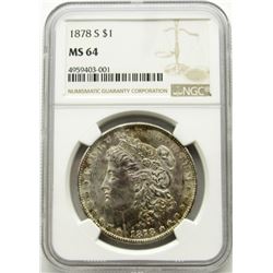 1878-S Morgan Silver Dollar $ NGC MS 64 Nicely Ton