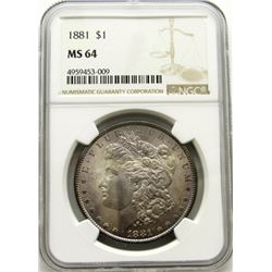 1881-P Morgan Silver Dollar $ NGC MS 64 Beautifull