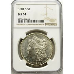 1881-S Morgan Silver Dollar $ NGC MS 64 Blast Whit