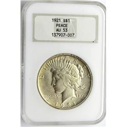 1921-P PEACE $ NGC AU 53