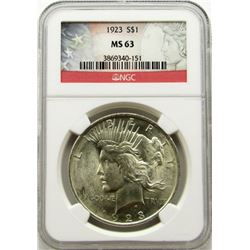 1923 PEACE SILVER DOLLAR NGC MS 63