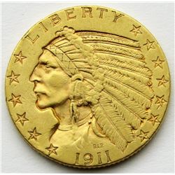 1911 $5 INDIAN GOLD FIVE DOLLARS