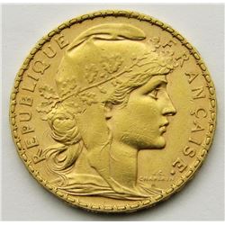 1910 GOLD 20 FRANC ROOSTER COIN