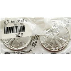 1991 & 2002 .999 SILVER EAGLES U.S. $1 COINS